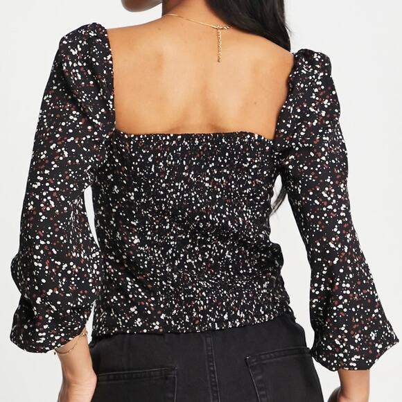 Abercrombie & Fitch Womens Dotted Tie Front Smocked Top Medium Black - Picture 7 of 14